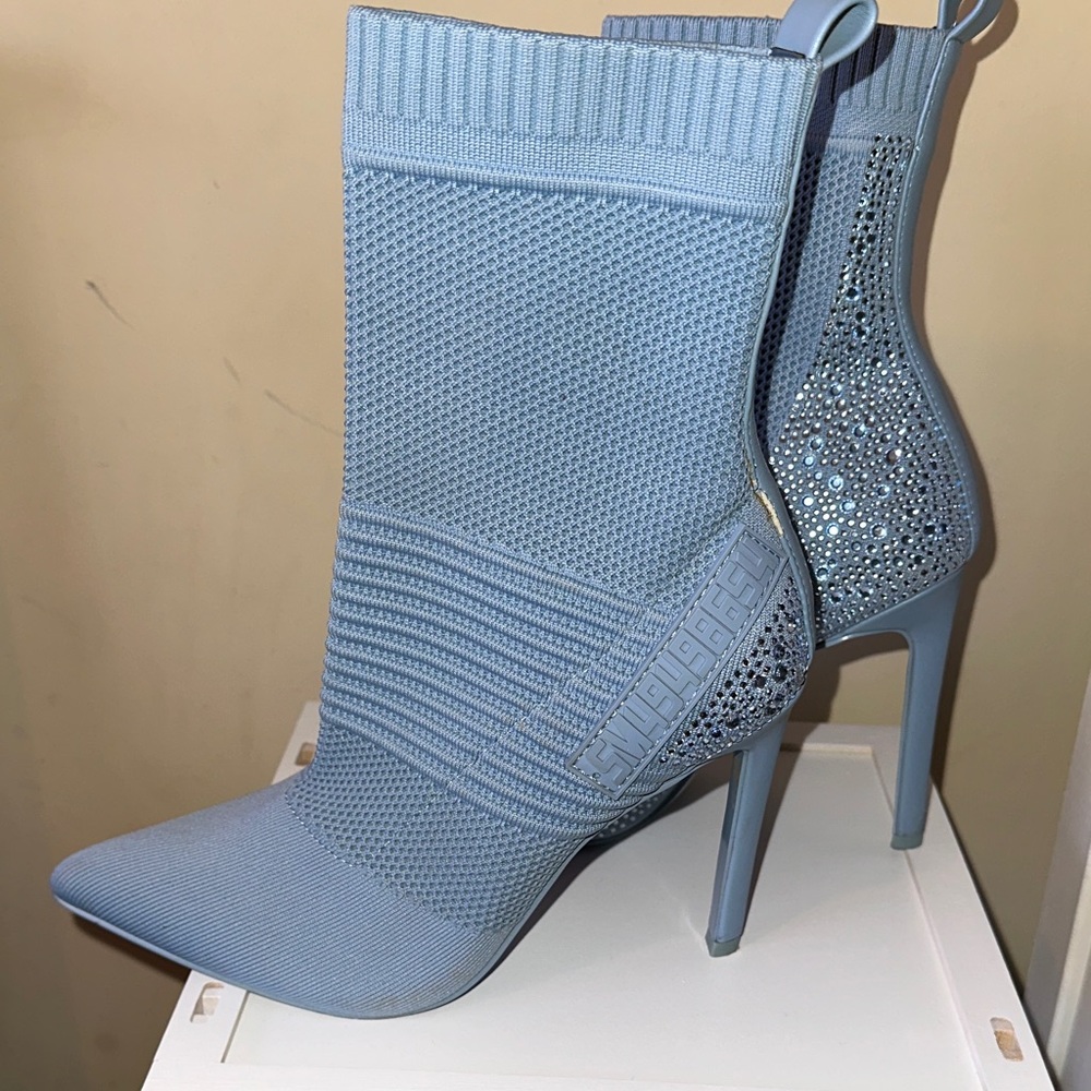 Steve Madden Blue Knit Studded Heeled Boots - Picture 4 of 5